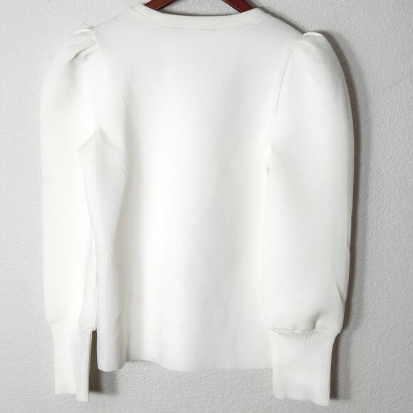 Philosophy Puff Sleeve Sweater Top White Small Clean Girl Minimalist - Picture 2 of 12